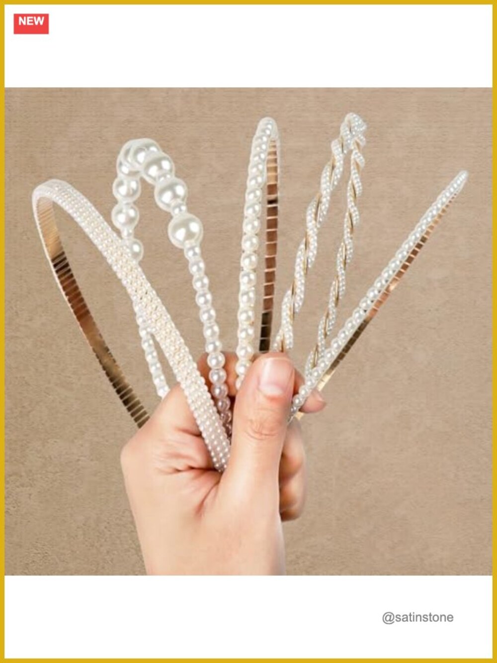 5 Pc Faux Pearl Headband Set Padded Hair Accessories